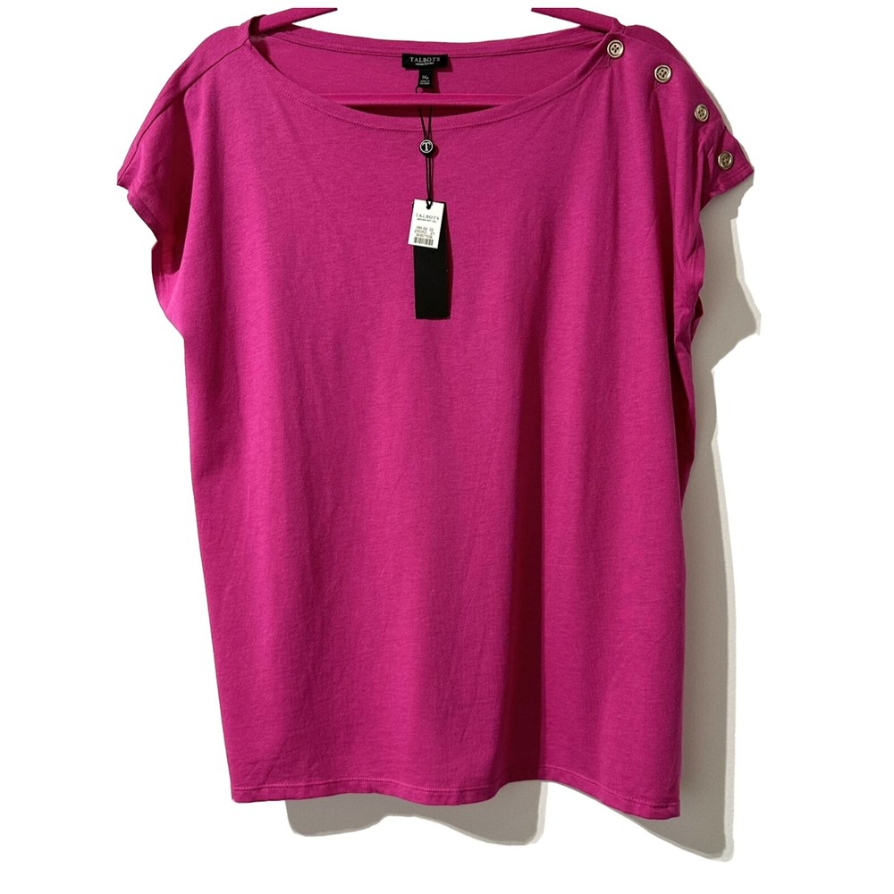 Talbots Pink Top Button Shoulder Tee Short Sleeve Women’s Size 1XP 1X Petite NWT